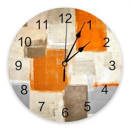 Horloges murales peinture à l'huile Résumé Géométrique Orange Print Corloge Art Silent Non Ticking Round Round Watch for Home Decortaion Cadeau