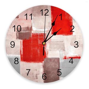 Horloges murales peinture à l'huile abstraite géométrique rouge grande horloge salle à manger Restaurant café décor rond silencieux décoration de la maison