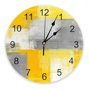 Wandklokken Olieschildering Samenvatting Geometrische gele klok Modern design hangende horloge voor huisdecoratie woonkamer kunst