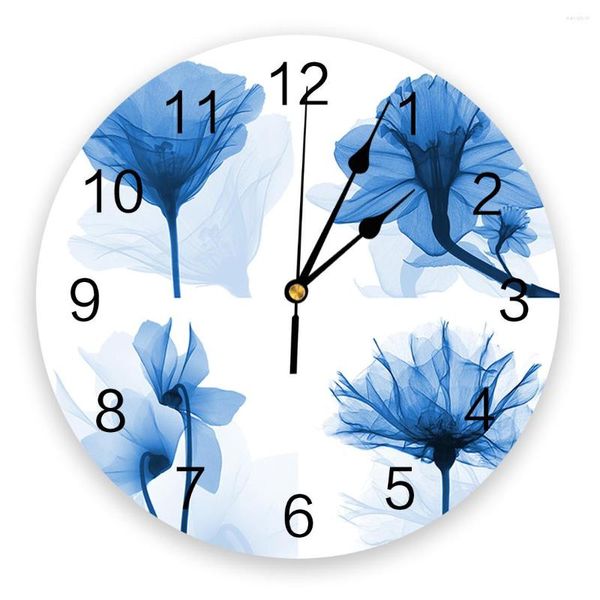 Horloges murales peinture à l'huile Style fleur bleue horloge créative pour la décoration de bureau à domicile salon chambre enfants montre suspendue