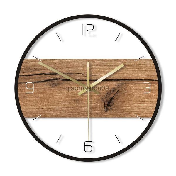 Relojes de pared Reloj de pared acrílico con textura de patrón de madera antigua, cabaña de madera rústica, pared campestre, decoración del hogar, reloj impreso con movimiento silencioso, reloj de pared HKD230830