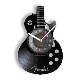 Wandklokken Originele akoestische gitaar Wall Art Clock Music Instrument Home Indoor Decoratie Vinyl Records Rock Gift Q240509