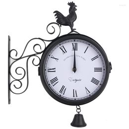 Relojes de pared Reloj de jardín de hierro forjado al aire libre Moda innovadora Reloj colgante con forma de campana de gallo de doble cara