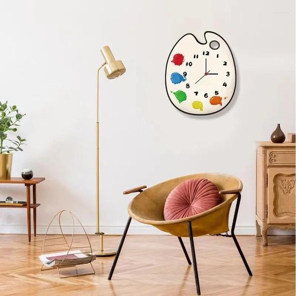 Relojes de pared Paleta Creative Mute Hogar sala de estar Estudio de dormitorio para niños Reloj de jardín de infantes Linda moda decorativa