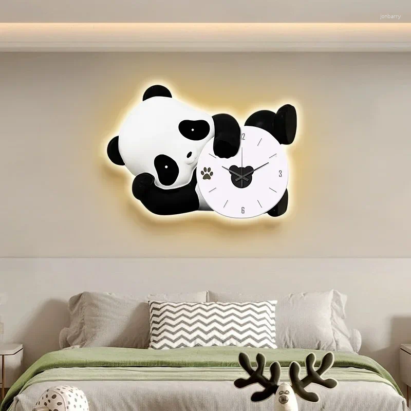 Wall Clocks Panda Clock Living Room Porch Decorative Painting Lamp 2023 Online Celebrity Punch-free Silent Wall.