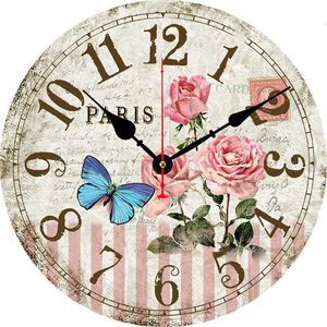 Horloges Murales Paris Rose Horloge Murale Maison Vintage Français Cuisine Fleur Beauté Horloge Murale Horloge Horloge Murale Décorative/Horloge De Bureau Wandklok 230310