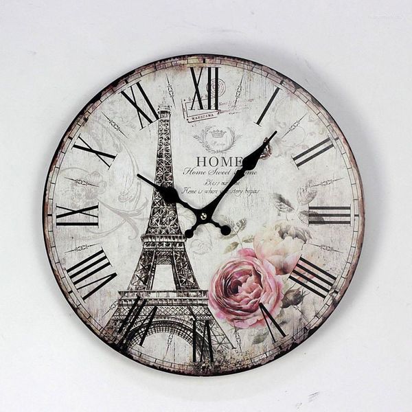 Horloges murales Paris Tower Fashion British Density Board Clock convient aux cafés Restaurants Bars Home Decor