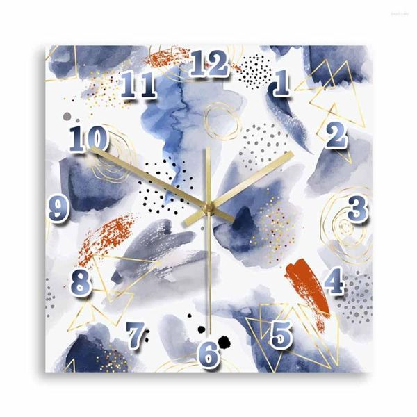 Horloges murales Pastel peinture abstraite horloge imprimée balayage silencieux pour chambre Texture aquarelle Design moderne montre carrée