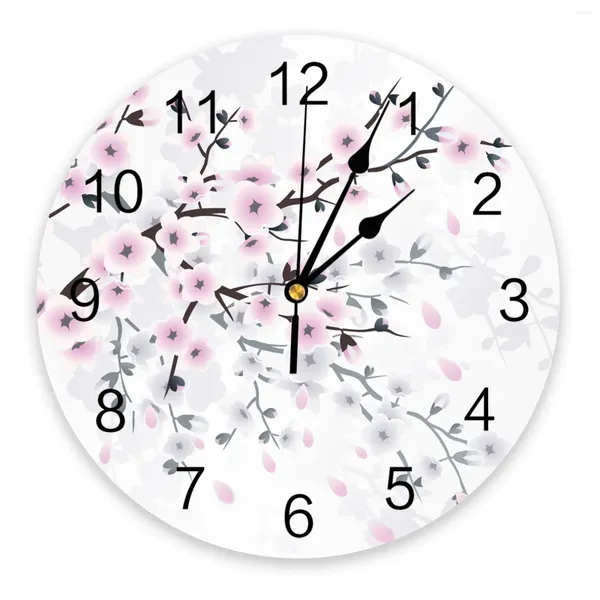 Horloges murales Pastel Cherry Blossom Horloge Grande cuisine moderne salle à manger chambre ronde silencieuse montre suspendue