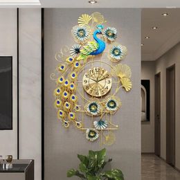 Wandklokken Pauwklok Grote kunst Modern design Woonkamer Decoratie Ambachten Digitaal horloge Reloj De Pared Creativo