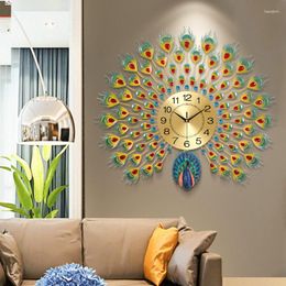 Wandklokken Pauw Klok Modern Design Metaal Gouden Luxe Stil Creatief Groot Formaat Slaapkamer Chambre Woondecoratie