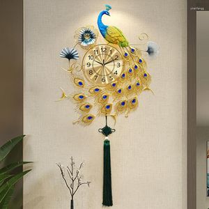 Relojes de Pared Pavo Real moda estilo chino Reloj estético de lujo arte Mural diseño para el salón Reloj Pared decoración del hogar