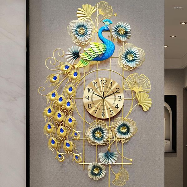 Relojes De pared, mecanismo De movimiento De lujo De oro pavo real, regalo, sala De estar moderna, reloj De pared, decoración del hogar