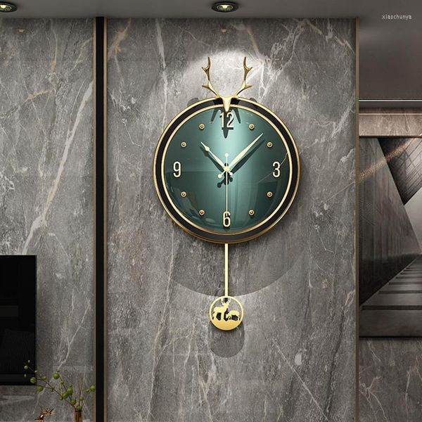 Relojes de pared Péndulo Reloj silencioso Mecanismo Cuarto de baño Metal Nórdico Lujo Muebles en vivo Reloj De Pared Decoración