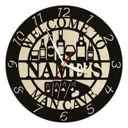 Horloges murales personnalisé Bar Pub nom noir horloge en bois cuisine salle à manger décor homme cave vin signe personnalisé barman cadeau