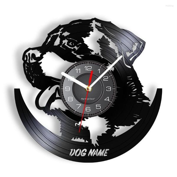 Relojes de pared personalizado nombre personalizado perro creativo LP luz LED animales registro reloj hecho a mano regalo para amante
