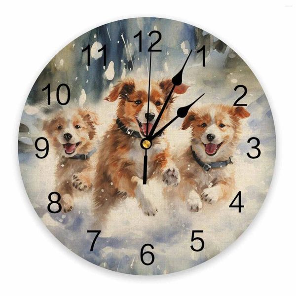 Horloges murales Pet Dog Aquarelle Horloge imprimée Moderne Silencieux Salon Décor à la maison Montre suspendue