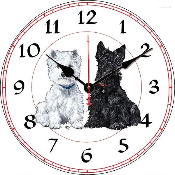 Horloges murales Pet Dogs Horloge ronde silencieuse montée Carfts Art Décor pour la maison Chambre Salon Bureau Décoration