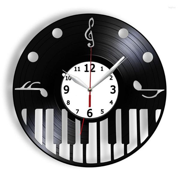 Horloges murales Clavier de piano Clé de sol Disque Horloge Instrument de musique Notes de musique Ornement rétro Montre silencieuse