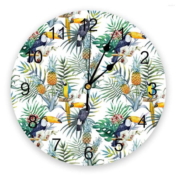 Horloges murales ananas perroquet horloge de plante salon décoration intérieure grande muette rond table de table de chambre à coucher