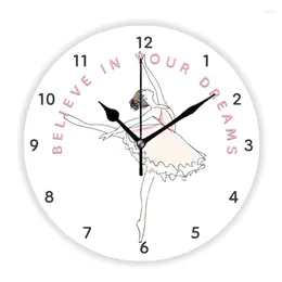 Wandklokken Roze Geloof In Je Droom Ballerina Meisje Dansen Ballet Decor Chique Danser Klok Horloge Voor Woonkamer Slaapkamer Cadeau