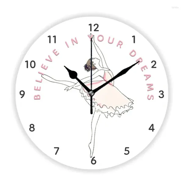 Horloges murales Rose Croyez en votre rêve Ballerine Fille Danse Ballet Décor Chic Danseur Horloge Montre Pour Salon Chambre Cadeau