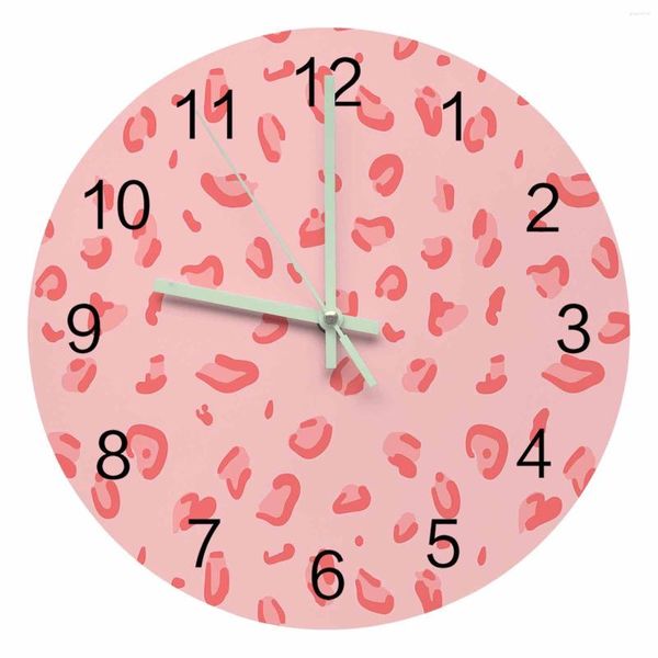 Horloges murales rose léopard lumineux pointeur horloge maison intérieur ornements rond silencieux pour salon chambre bureau décor