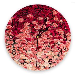 Horloges murales Rose Rouge Blanc Rose Horloge pour la décoration de la maison Salon Quartz Aiguille Suspendue Montre Cuisine Moderne