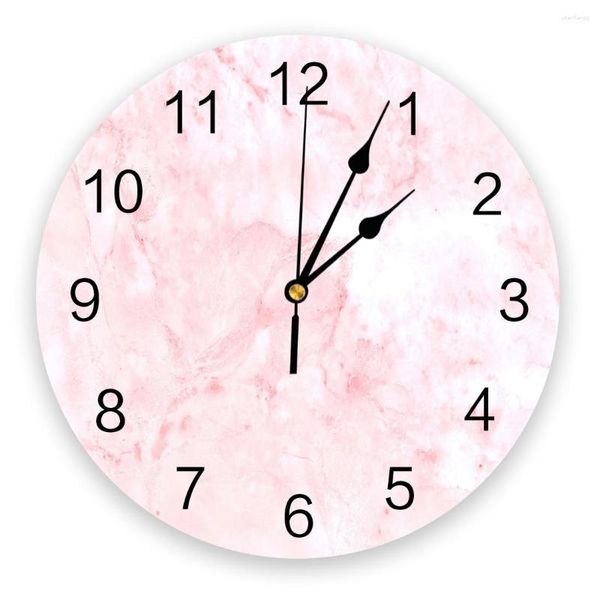 Horloges murales rose Texture marbre horloge salon décor à la maison grand rond muet Quartz Table chambre décoration montre