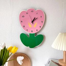 Horloges murales tulipe rose montres silencieuses salon maternelle boutique de fleurs décoration simple et créative horloge mignonne pendentif