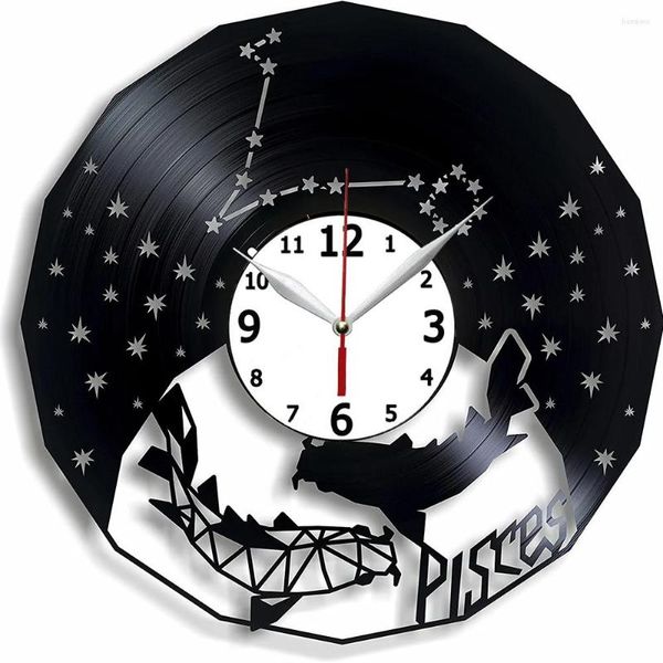 Horloges Murales Constellation Poissons Décor - Horloge Record 12 Pouces Signe Du Zodiaque Idée Cadeau Pour Fille