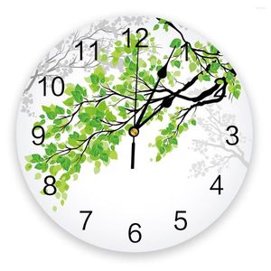 Wandklokken Plant Tak Groene Bladeren Klok Home Decor Slaapkamer Stille Oclock Horloge Digitaal Voor Kinderkamers