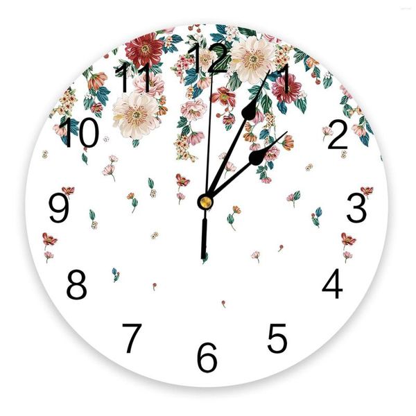 Relojes de pared Flor de planta Reloj de verano Pegatinas de diseño moderno Decoración para el hogar Sala de estar Reloj digital para dormitorio