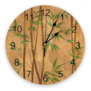 Horloges murales plante vert bambou horloge moderne pour la décoration de bureau à domicile salon salle de bain décor aiguille montre suspendue