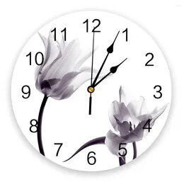 Relojes de pared planta flores de tulipanes PVC Reloj Sala de estar dormitorio Digital Decore Diseño moderno
