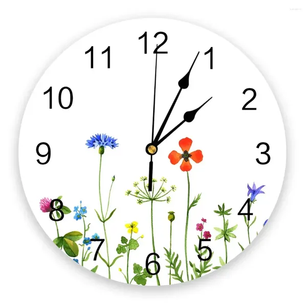 Horloges murales plante fleur sauvage aquarelle silencieux maison café bureau décor pour cuisine art grand 25 cm