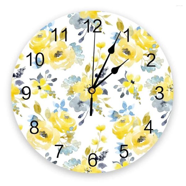 Horloges murales plante jaune aquarelle fleurs 3D horloge design moderne salon décoration cuisine art montre décor à la maison