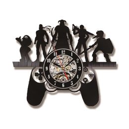 Muurklokken spelen game tekens thema record klok met kleur veranderende led licht vintage LP hangende horlogegeschenk voor gamer