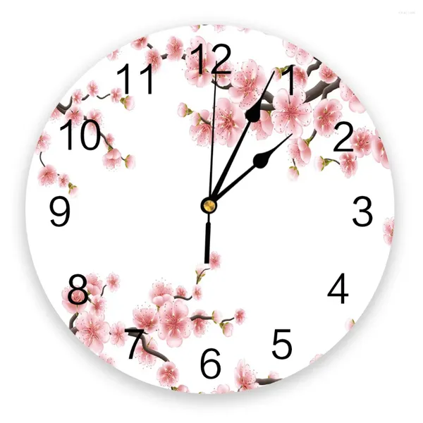Horloges murales Plum Fleur Étamine Pétales Rouge Brun Grande Horloge À Manger Restaurant Café Décor Rond Silencieux Décoration De La Maison