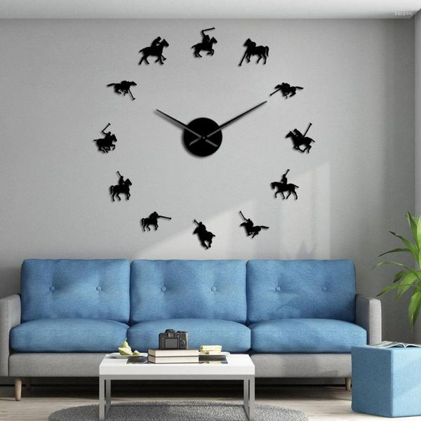 Horloges murales Jeux de Polo Sport Poney Art DIY Horloge géante Poloist Horse Riders sans cadre Grande montre Joueur Cadeau