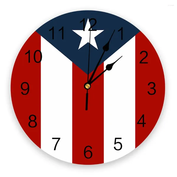 Relojes de pared Reloj de bandera de Puerto Rico Estilo redondo Moda Diseño moderno Hogar Sala de estar Dormitorio Decoración