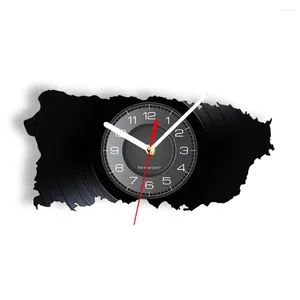 Horloges murales Porto Rico Horloge à quartz silencieuse Silhouette Carte Record Artwork Design rétro Décoration de la maison Montre Voyage Cadeau de pendaison de crémaillère