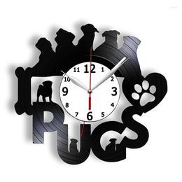 Horloges murales carlin temps drôle chiot mignon chien Vintage Record horloge mouvement silencieux rétro LP Arts artisanat montre décorative