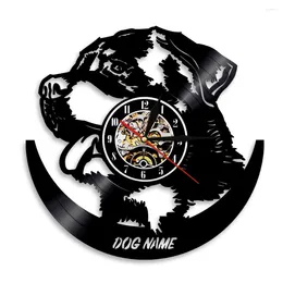Horloges murales chiot chien portrait nom personnalisé enregistrement horloge art décor à la maison personnalisé sculpté gramophone musique