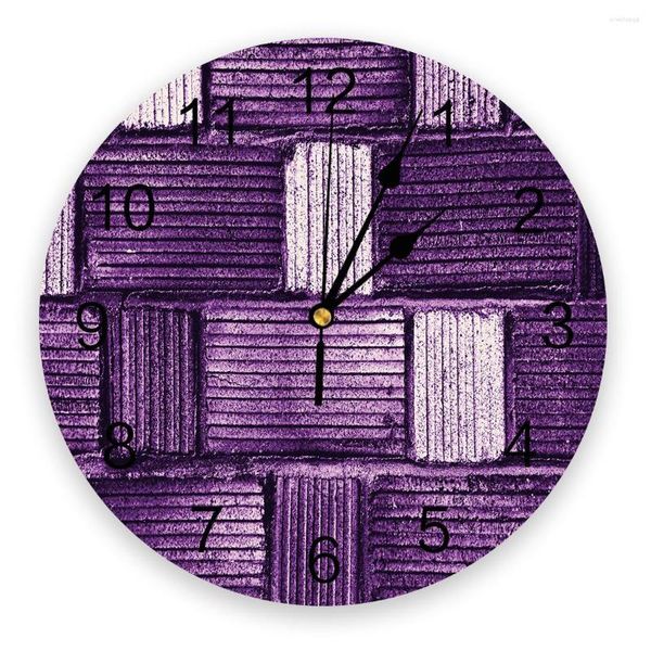 Horloges murales violet brique mosaïque Texture impression horloge Art silencieux Non tic-tac montre ronde pour la maison Decortaion cadeau