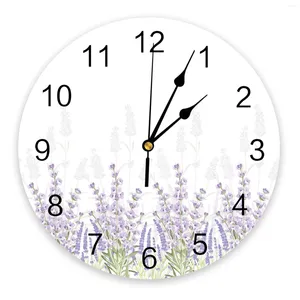 Relojes de pared Reloj de dormitorio de lavanda de flores moradas.