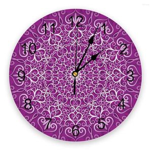Wandklokken Paarse Bloem Mandala Retro Klok Modern Design Woonkamer Decoratie Keuken Mute Horloge Interieur Decor