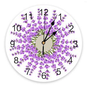 Clocks muraux Purple Lavender Flower Clock grande cuisine moderne Dinning Round chambre à coucher