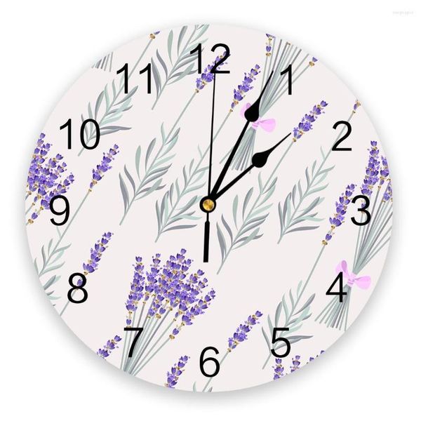 Relojes de pared Flores de lavanda púrpura Reloj de hojas Decoración para el hogar Diseño moderno silencioso Sala de estar Digital