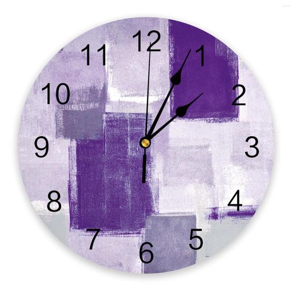 Horloges murales peinture violette carré Graffiti Texture abstraite silencieux maison café bureau décor pour cuisine grande horloge